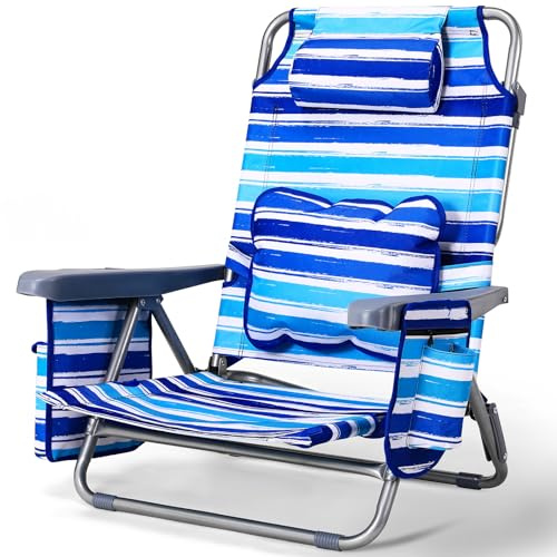 LIFERUN Chaise de Plage Sac à Dos avec Support Lumbaire Réglable,Blau | Dossier 4 positions,Chaise 4,8 kg Pliable,Cadre 140 kg,Rangement Isotherme,Appui-tête,Dossier Réglable,Oxford,Plage,Pêche