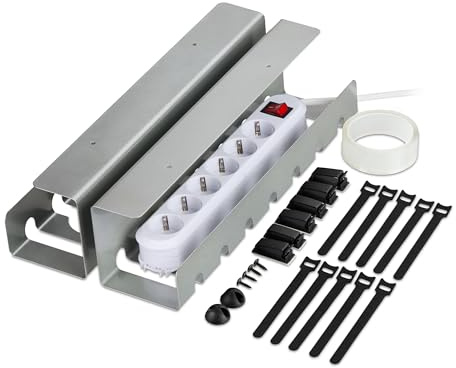 Relaxdays Desk Cable Tidy, Set of 2, Wire Management, 10 x 43 x 10 cm, Under Table Tray, Mounting Accessories, Silver