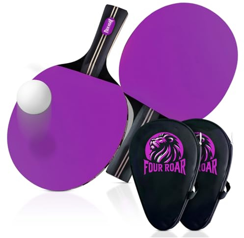 FourRoar Tischtennisschläger mit 7 Schichten Pack 2 Schläger | Schläger für Spieler Aller Niveaus | Inklusive 2 Bälle und 2 Schutzhüllen | Farbe Violett