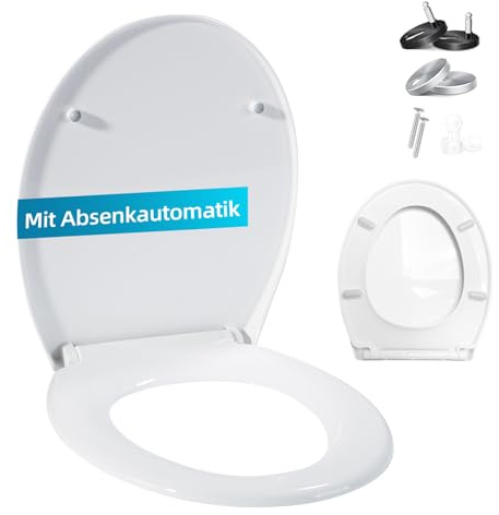 Toilettendeckel mit Absenkautomatik,WC Sitz mit Absenkautomatik,Quick-Release Funktion für einfach Reinigung,bis 250 kg, bis 250 kg,aus Antibakteriellem,Premium Klobrille Weiß mit Softclose Funktion