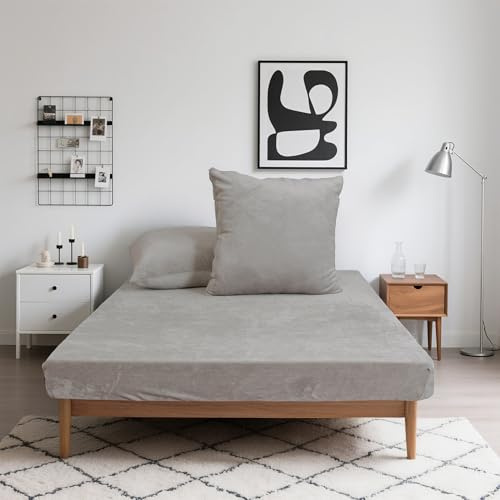 Mixibaby Flanell-Spannbettlaken Winter Microfaser extra weich & warm beidseitig angeraut 30 cm Steghöhe, 360°-Gummizug, pillingarm & pflegeleicht, Größe:140 x 200 cm, Farbe:Grau