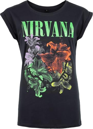 Nirvana Flowers Smiley Cyrstals Frauen T-Shirt Navy