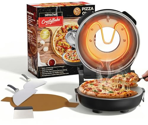 SENSCHEF CrustyBake Pizzaofen für Anfänger, Keramikstein: schnelles Erhitzen von 426 °C, leicht zu reinigendes Design, Rezeptbuch & alle Werkzeuge im Lieferumfang enthalten – perfekt für die ersten