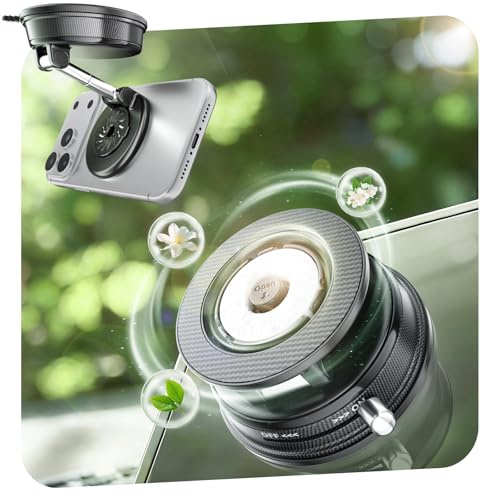CloudValley 2-in-1 Car Aroma Magnetic Phone Holder, Ultra-Suction Cup Mount Design for MagSafe iPhone 17/16/15/14/13 [Fragrance Diffuser & Foldable Stand], 360° Adjustable for Car Dashboard/Windshield