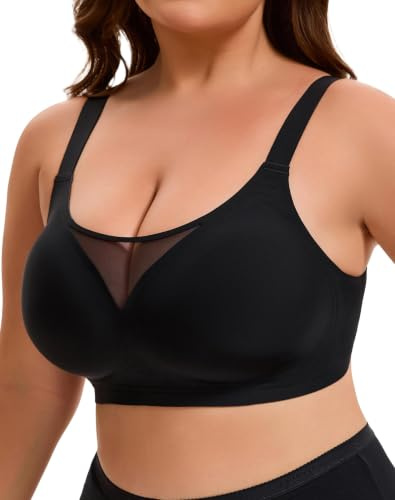 INNERSY Plus Size Bras for Women Seamless Bra Non Wired Minimizer Bralettes | Wirefree Everyday Bralette, Adjustable Straps Tops with Wide Band, Semi-fixed Pads Underwear for Casual, Includes an Extender