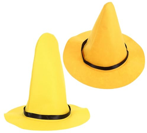 Cabilock 2 Stück Pack Gelbe Filz Zauberhüte mit Breiter Krempe für Damen und Herren Halloween und Cosplay Hut Vielseitiges Hexenkostümzubehör Komfortabler Robuster Filzhut