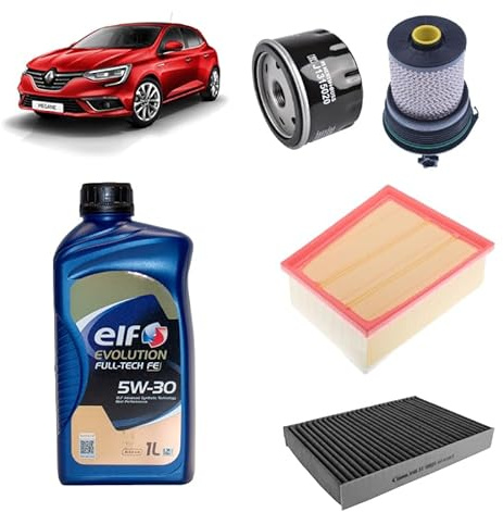Kit tagliando 4 filtri + 5L olio 5W-30 Tech FE compatibile con Renault megane iv sporter 1.5 DCI 110 Gasolio 2016+
