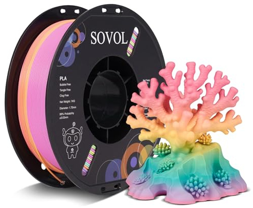 Sovol Matte Rainbow PLA Filament 1,75 mm 1kg, Matte Sternenlicht | Matte Gradient Mehrfarbig 3D Drucker Filament Regenbogen, Multicolor PLA Rosa/Gelb/Grün/Blau/Lila