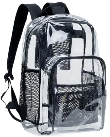 Générique Sac à dos transparent décontracté pour garçons et filles cartable quotidien idéal école vacances loisirs (Black, One Size)