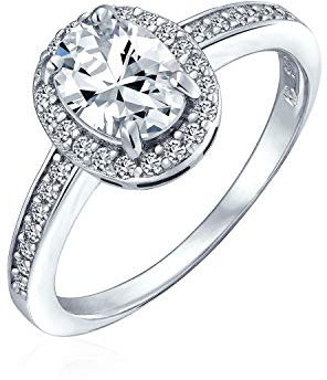 Personalize Classic Halo Oval Solitaire Promise Engagement Ring For Women Thin Band Cubic Zirconia Rose Plated .925 Sterling Silver Customizable