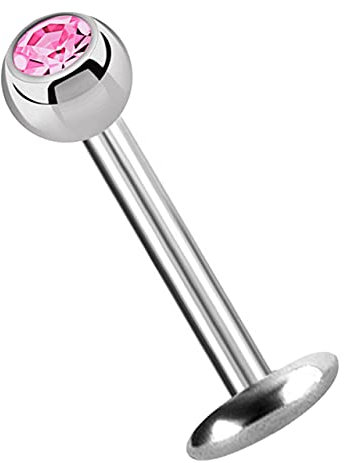 Modern Nature Piercingschmuck Titan Labret Lippenstecker 4 mm Platte in 1,2 x 12 mm + Kugel mit Stein in rosa