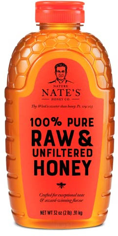 Nature Nate's 100% Pure Raw & Unfiltered Honey; 32-oz. Squeeze Bottle; Certified Gluten Free and OU Kosher Certified; Enjoy Honey's Balanced Flavors, Wholesome Benefits and Sweet Natural Goodness