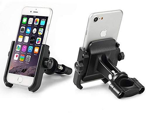 KASER Supporto per smartphone per moto, bicicletta, montaggio sul manubrio in alluminio, 360°, regolabile, per moto, navigatore GPS universale (manubrio nero)