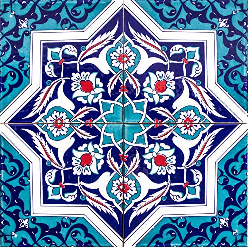 Piastrelle cucina e bagno decorate in ceramica Cerames Mehtap 20x20 cm | Rivestimenti Iznik colorati, 1 confezione - 0,48m2 (12 pezzi), mattonelle decorative ideale per cucina o bagno, rustico