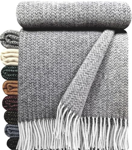 STTS International Wolldecke 100% Schurwolle Wohndecke in versch.Farben Tagesdecke Schurwolldecke Woll-Plaid Tirol (Grau (K), 140 x 200 cm)