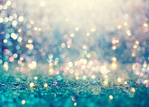 BELECO 2.1x1.5m Stoff Bokeh Teal Glitzer Kulisse Abstrakt Funkelndes Licht (Kein Glitzer) Hintergrund Blau Gold Glitzer Meerjungfrau Fotografie Kulisse Fotoshooting Foto Requisiten