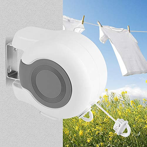 lyrlody Wäscheleine Ausziehbar mit automatischem Rollsystem und Aufrollautomatik für den Balkon oder Garten, weiß, 2 ausziehbaren Wäscheleinen