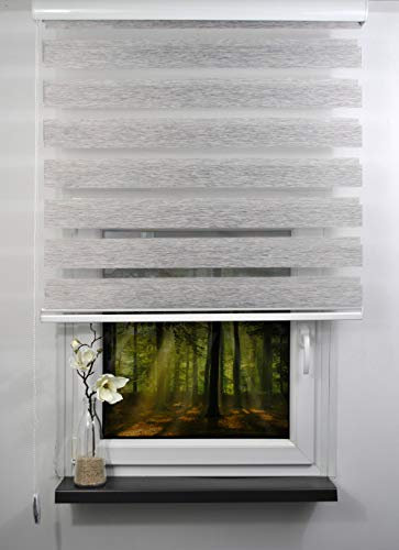 Doppelrollo Duorollo mit Alu-Kassette bis 250 cm Seitenzug Rollo Jalousie Grau (220 cm, 170 cm)