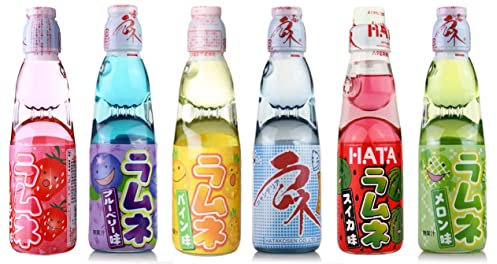 Hatakosen Ramune Soda Soda Lot de 6 bouteilles de boissons gazeuses assorties 200 ml