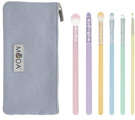 MODA Royal & Langnickel Posh Pastel Kit de 7 pinceaux de maquillage délicats pour les yeux avec pochette incluse, contour des yeux, smoky eye, pli, ombre, sourcils et pinceau pointu Multicolore pastel