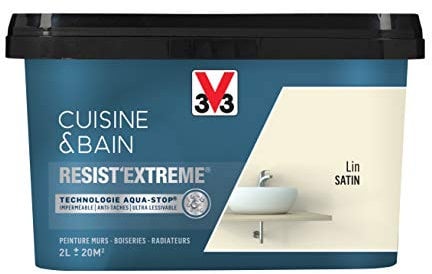 V33 Peinture multi-supports monocouche Cuisine & Bain Resist'Extrême® Satin, Lin, 2L
