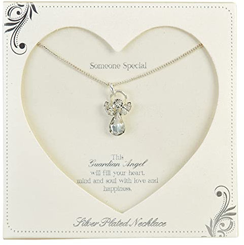 Guardian Angel Silver Plated Chain with Rhinestone Angel Necklace for Someone for birthdays & Valentine's Day with Inspirational Message & Caption Card