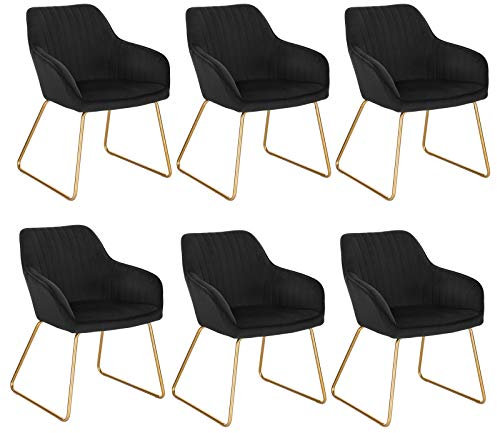 WOLTU Esszimmerstühle 6er Set Küchenstühle Wohnzimmerstühle Polsterstühle Sessel, Armlehnstühle mit Rückenlehne, für Esszimmer, Küche, Wohnzimmer, Samt, Gold Metallbeine, Schwarz, BH246sz-6