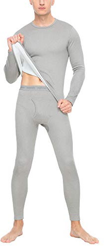 LAPASA Men's Heavyweight Thermal Underwear Set, Ultra Warm Fleece Lined Base Layer Top and Bottom Long Sleeve Long Johns M24, Light Heather Grey, M