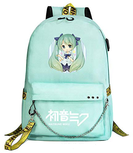 WANHONGYUE Hatsune Miku Rucksack Student Bookbag Schoolbag Girls Backpack 15.6-inch Laptop Bag for Anime Lovers Green / 1