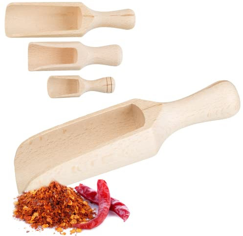 Smart-Planet® Lot de 3 pelles à épices - 3 tailles - Cuillère à épices - Pelle en bois - Cuillère en bois - Saupoudreur à épices - Outil de cuisine