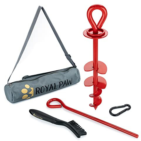 Royal Paw Strapazierfähiger Hundepfahl - Spiral-Bodenanker für große Hunde, Hundepfahl für Hof und Hundeläufer, Verwendung mit jedem großen Hundekabel oder kleinen Hundeleine (Purpurrot)