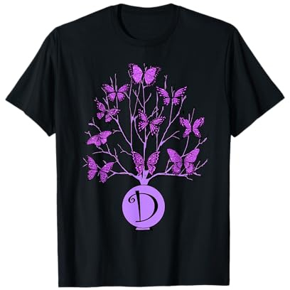 Farfalla viola albero della vita monogramma lettera D Maglietta