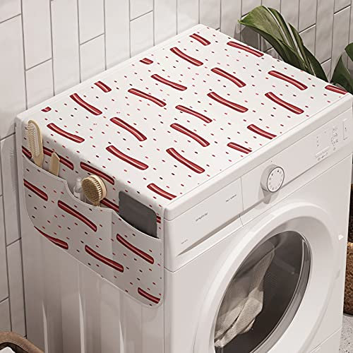 ABAKUHAUS Speck Waschmaschinen-Organizer, Graphic Prosciutto Speck, Anti-Rutsch-Stoffabdeckung für Waschmaschine und Trockner, 47 cm x 120 cm, Pale Maroon Weiß
