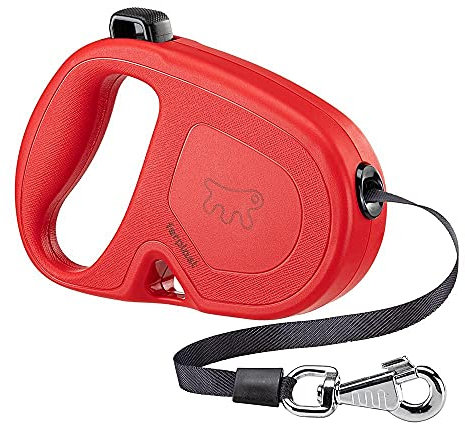 Ferplast Hundeleine Flippy ONE, Rollleine große Hunde bis 50 kg. Ausziehbares Gurtband max. 5 m. Einzelner Knopf zum Verriegeln und Entriegeln, rot