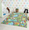 the carpet Happy Life Kinderzimmer, Kinderteppich, Spielteppich, Waschbar, Straßenteppich, Straße, Stadt, Auto, Grün, 200 x 200 cm Quadrat