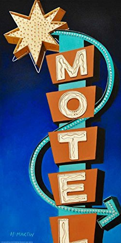 Kunst-Leinwand, auf Holz gespannt, Bars, Hotel, Motel, Martin Heidi – Vintage-Bild, vertikales Bild, Heimdekoration, Neon-Ölgemälde, Vintage-Schild, Motel SI, Kunstdruck, 45_X_22_in