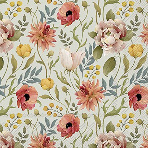 IHR Ideal Home Range - herbstliche Servietten FLOWER STORY Blumenmotiv Blütenmotiv light blue 20 St. Lunch-Servietten 33 cm x 33 cm