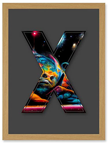 Wee Blue Coo Letter X Space Cosmos Colourful Decorative Graffiti Mural Alphabet Initial Stencil Artwork Framed Wall Art Print A4