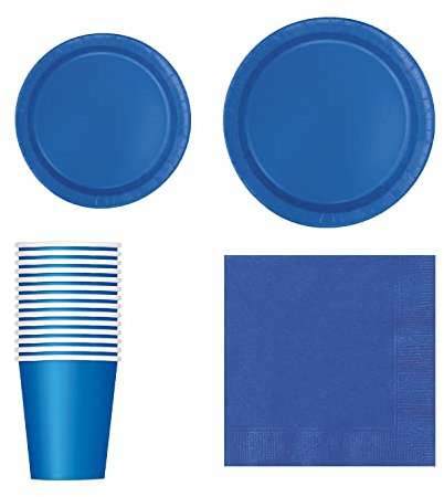 Trimming Shop Ensemble de vaisselle jetable 70 pièces, 20 assiettes 17,8 cm, 16 22,9 14 gobelets 255,1 g, serviettes pièces pour barbecues, mariages, anniversaires, fêtes d'enfants, bleu roi