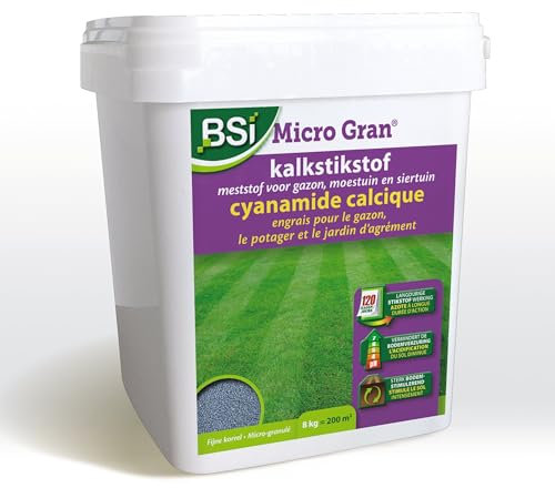 BSI - Engrais Gazon - Micro Gran - Adapté Pour Le Potager Et Jardin - Stimule Les Sols - Diminue l'Acidité - Cyanamide Calcique - Jusqu'à 200m² - 8Kg