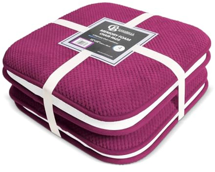 Casabella Memory Foam Chair Cushion Non Slip Back, Round Square Honeycomb Pattern Set of 4 Chair Pads,Durable Seat Cushion for Dinning Chairs, Office Desk & Patio-16x16 Purple Memory Foam Seat Cushion