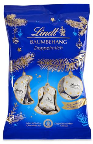 Lindt Schokolade Baumbehang Doppelmilch | 200g | Vollmilchkugeln für die Weihnachtszeit mit Doppelmilchcreme Füllung zum Aufhängen und Dekorieren | Geschenk zu Weihnachten | Schokoladengeschenk