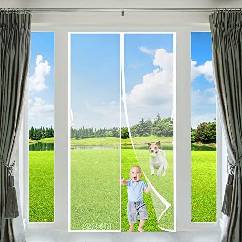 Fliegengitter Balkontür 80x210cm Weiß Magnet Fliegengitter Fenster mit Vollrahmen Klettband und Leistungsstarken Magneten für Flure/Türen/Fenster
