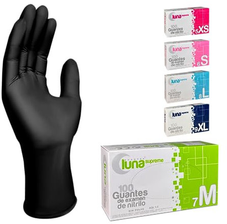 MUNTRADE Guantes Nitrilo 100 unidades | Guantes de Nitrilo Sin Polvo, Sin Látex, Guantes Desechables (M, Negro)
