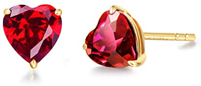 FANCIME Solide 14 Karat 585 Gelb Gold Herz Klein Ohrstecker Ohrringe mit 1,25 ct Rubin Schmuck für Damen Mädchen Mama, Größe: 5 * 5 mm