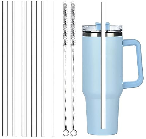 ALINK 6 Stück wiederverwendbare Klare Hartplastik Strohhalme,transparente Ersatz Trinkhalme für 40/30 Unzen Glas und Becher, 31cm extra lange wiederverwendbare Stanley Strohhalme (klare Farben)