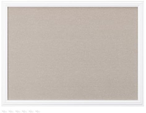 Navaris Framed Linen Bulletin Board - Approx. 58 x 43cm Fabric Jewelry Organizer Pinboard for Wall Memory Memo Pin Board - Natural Linen with White Frame