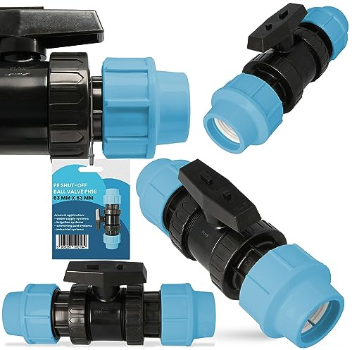 Instalguru PE-Rohr Absperrhahn Kugelhahn PN16 63x63 mm Wassersysteme Garden Bewässerung Pe-Absperrventil Wasserregelventil Bewässerungsrohr-Kupplung PE-Schläuchen