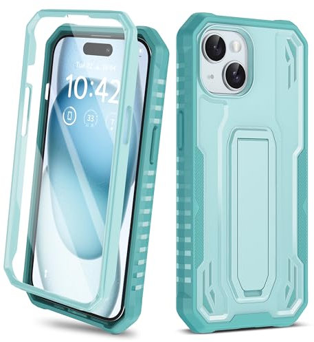 ORETECH Cover per iPhone 15 Custodia Protezione Dello Schermo Incorporata Grado Militare Antiurto Morbida in Hard PC Silicone TPU con Supporto - Blu