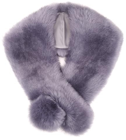 Futrzane Siberian Stola - 20er Jahre Faux Pelzstola Damen - Kunstpelz Fellkragen (Stahlblau Siberian)